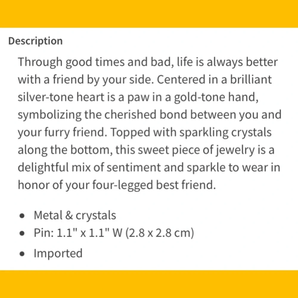 Greater Good Network Paw in Hand Heart Silver & Gold Crystal Lined Brooch Pin